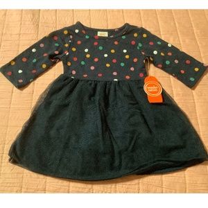 NWT 12 month Wonder Nation Navy dress, stretchy, dots on top part, overlay